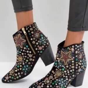 Free People Night Out Multicolor Embellished Ankle Boots Size 37 (7)